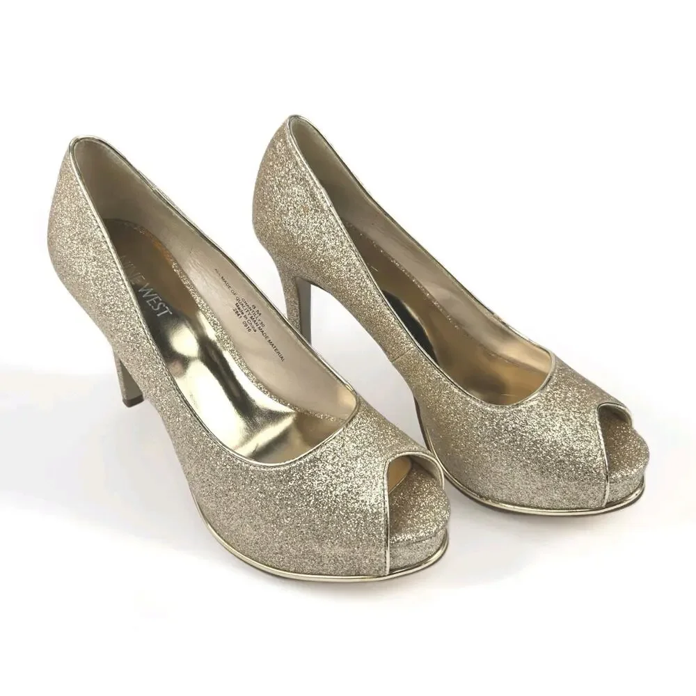 NINE WEST Tan Pumps Size 8M Gold QUALITY MAN MADE MATERIAL